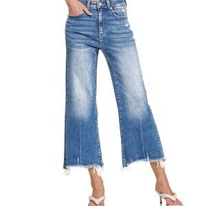 MID RISE STRAIGHT RAW HEM DENIM PANTS